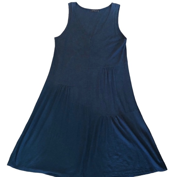 Cut Loose V Neck Patchwork Sleeveless Tank Dress Navy Linen Blend Sz M Cruise - Picture 4 of 6